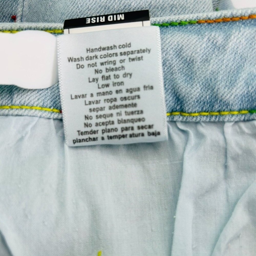Judy Blue Jean Shorts Womens Size M or L Mid Rise Light Wash Rainbow Stitching - Picture 6 of 13